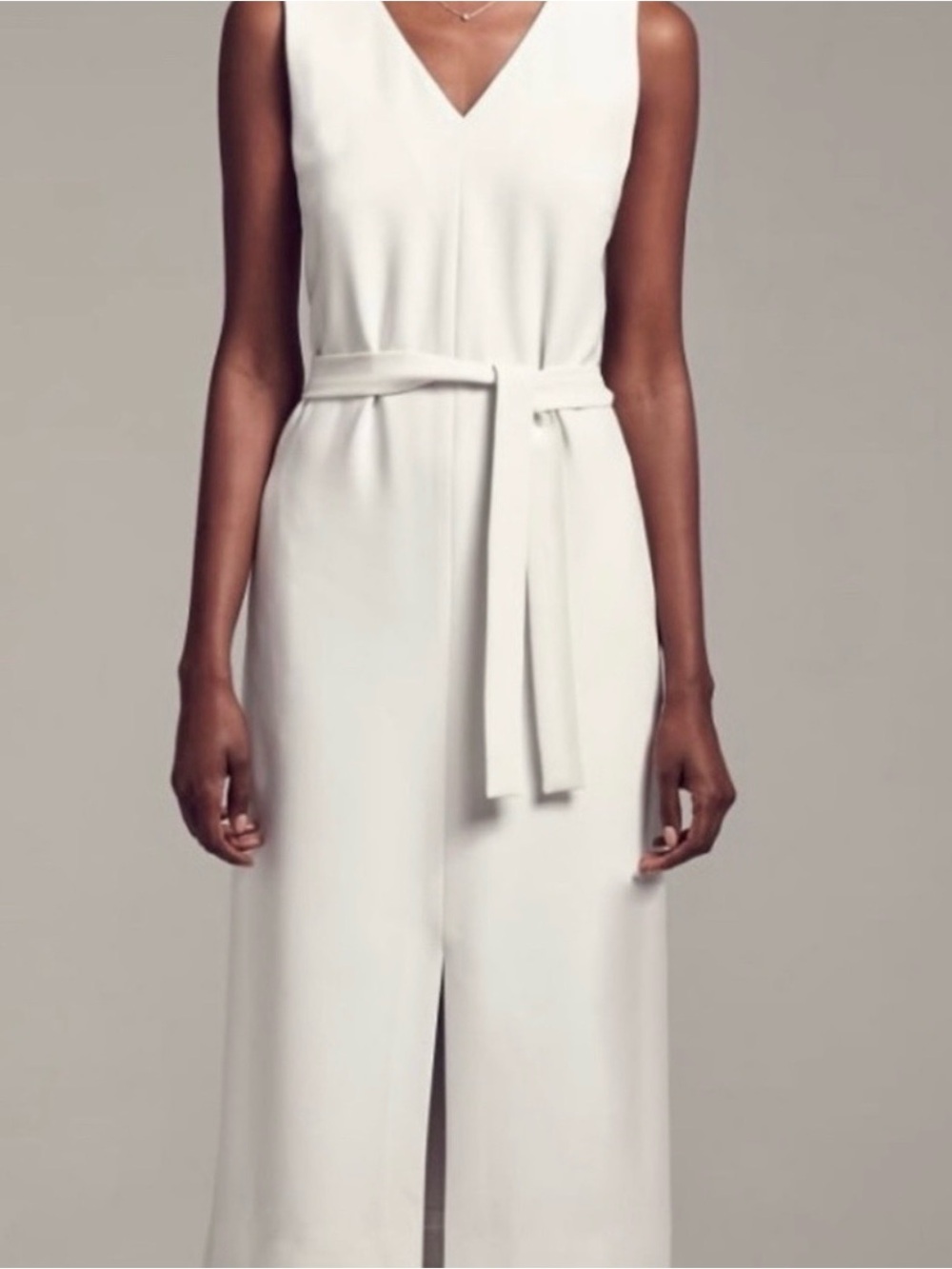 MM. LaFleur Susan Dress Cream Sleeveless V-Neck Belted Dress